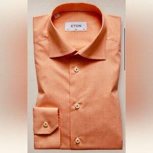 Eton Men's Peach Checkered Dress Shirt